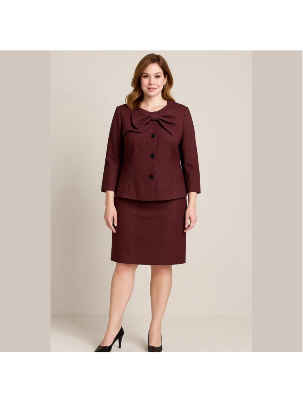 Women's Isabella Burgundy Skirt Suit with Bow Detail Size 10